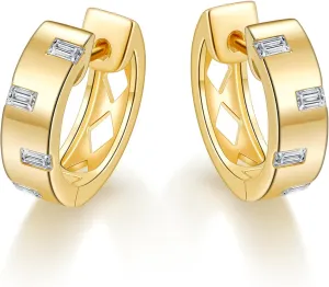 Moissanite Hoop Earrings for Women D Color VVS1 Clarity 925 Sterling Silver 14K Gold Plated Hoops Earring Hypoallergenic Small Women's Huggie Hoops Earrings Birthday Gift for Her