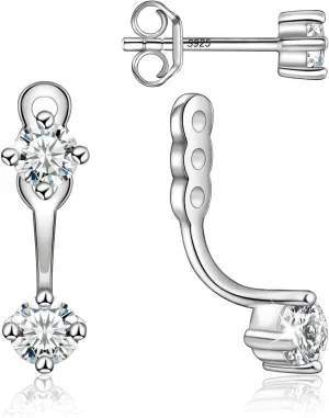 Moissanite Jacket Earrings for Women - Moissanite Earring 925 Sterling Silver Piercing Real Moissan Hypoallergenic Jewelry Jacket Ear Studs for Women and Men