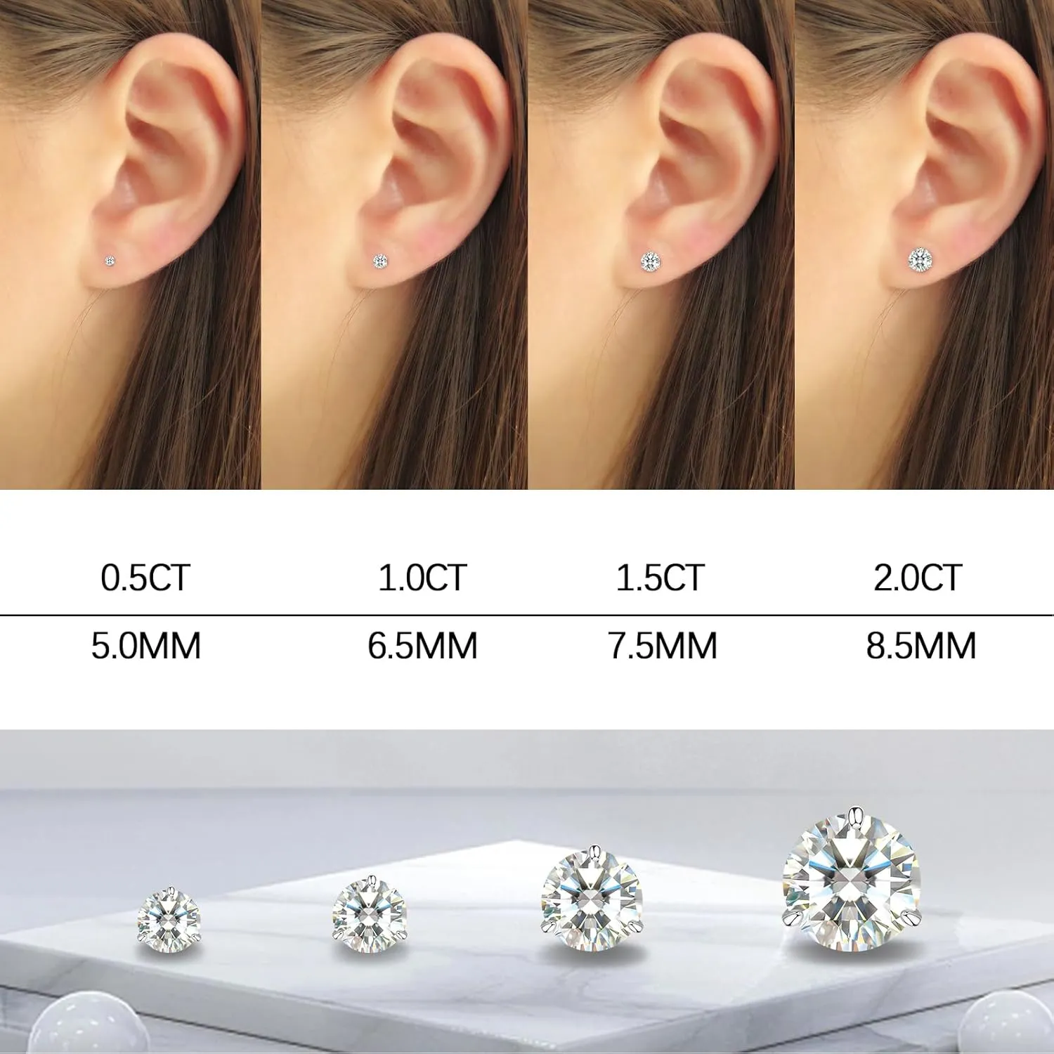 Moissanite Stud Earrings for Women, Gold Vermeil 925 Sterling Silver Lab Created Diamond Studs Solitaire Earrings Jewelry Gift Women Men