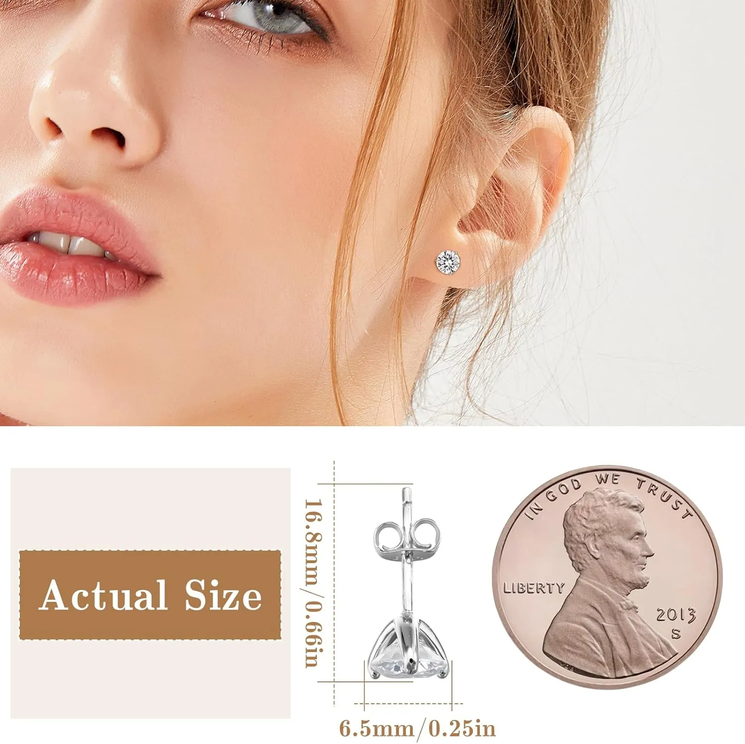 Moissanite Stud Earrings for Women, Gold Vermeil 925 Sterling Silver Lab Created Diamond Studs Solitaire Earrings Jewelry Gift Women Men