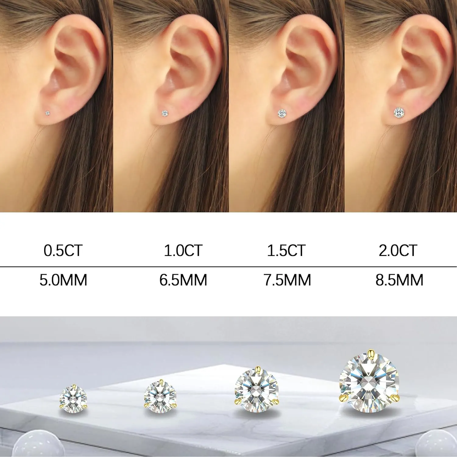 Moissanite Stud Earrings for Women, Gold Vermeil 925 Sterling Silver Lab Created Diamond Studs Solitaire Earrings Jewelry Gift Women Men