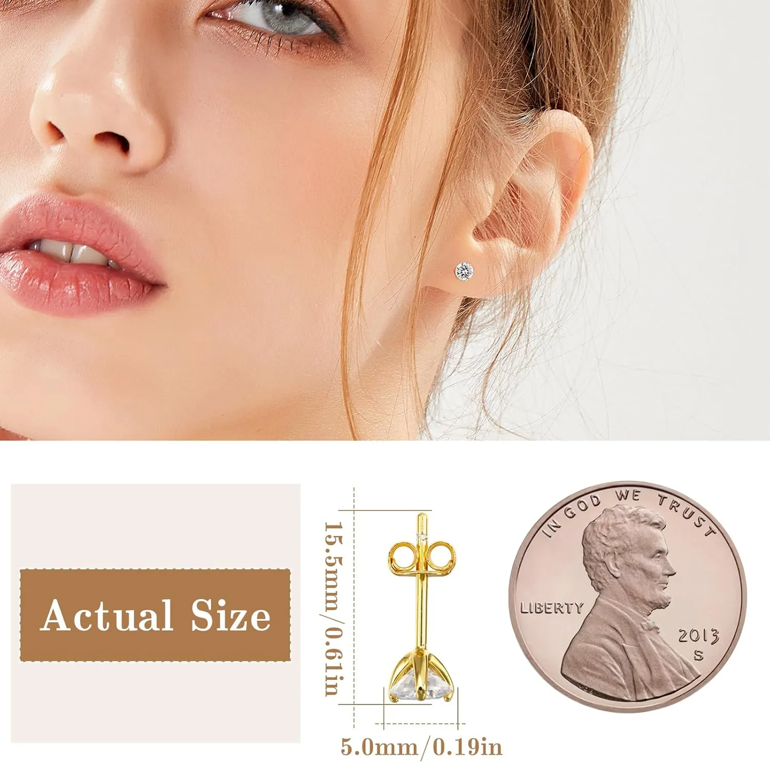Moissanite Stud Earrings for Women, Gold Vermeil 925 Sterling Silver Lab Created Diamond Studs Solitaire Earrings Jewelry Gift Women Men