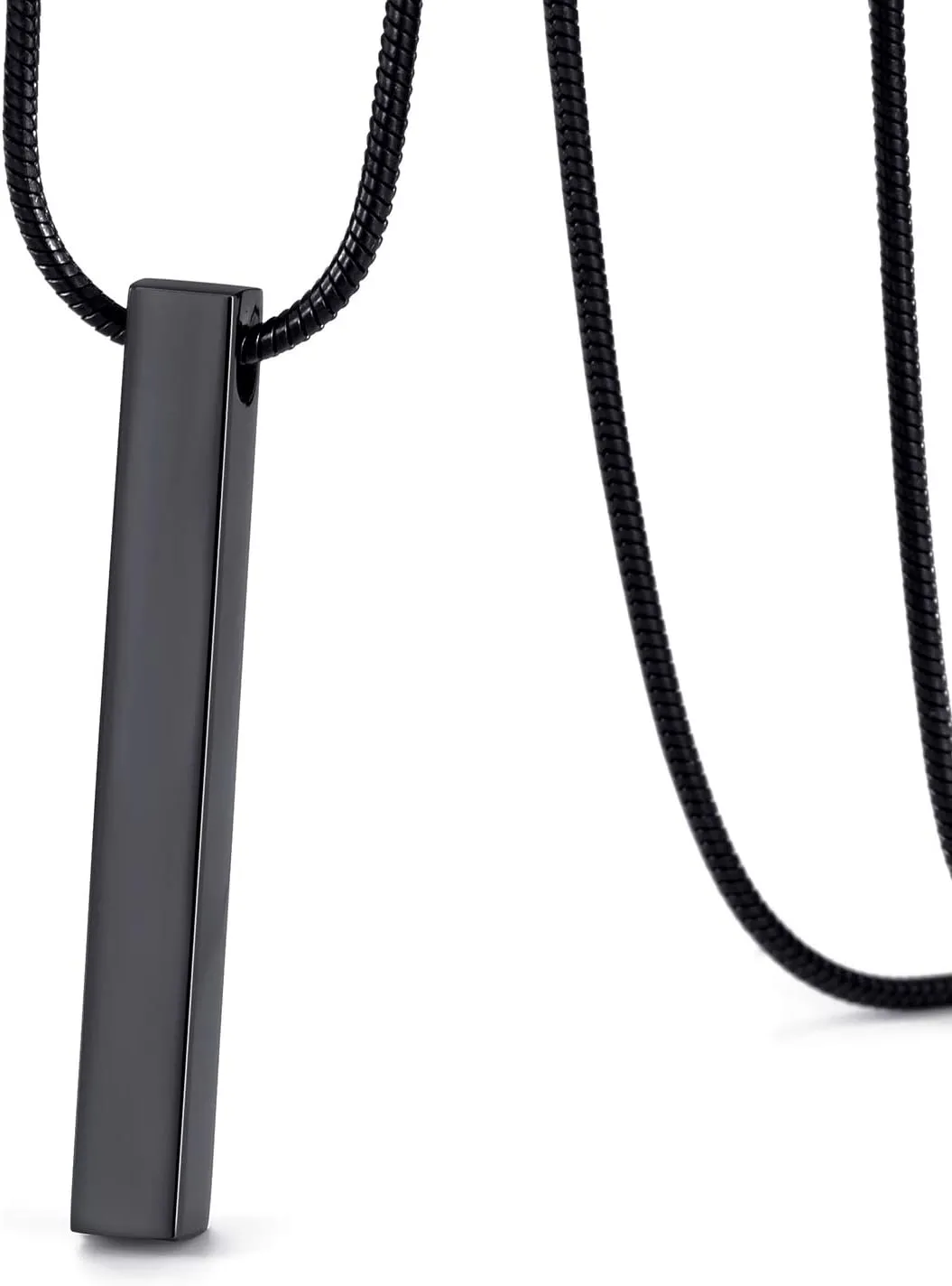 MOO&LEE Stainless Steel Bar Pendant Necklace for Men and Women, Couples Necklaces 22 Inches Snake Chain, Unisex