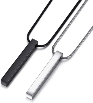 MOO&LEE Stainless Steel Bar Pendant Necklace for Men and Women, Couples Necklaces 22 Inches Snake Chain, Unisex