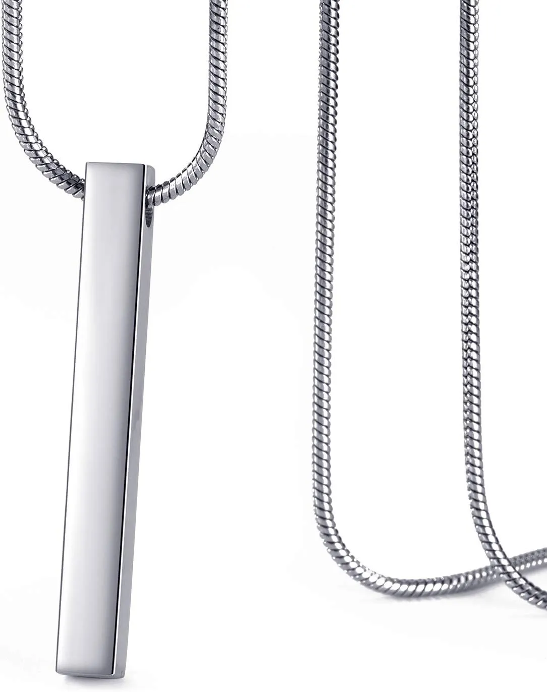 MOO&LEE Stainless Steel Bar Pendant Necklace for Men and Women, Couples Necklaces 22 Inches Snake Chain, Unisex