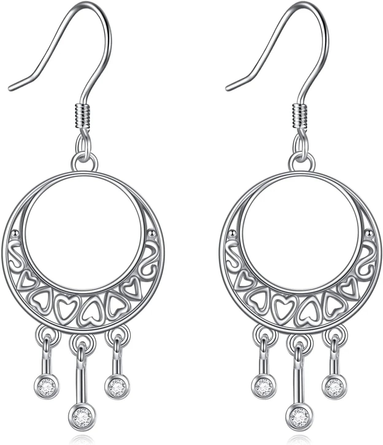 Moon and Sun Drop Dangle Earrings for Women 925 Silver Boho Crescent and Heart Earrings for Girls White Gold Plated Ear Jewelry Gift for Wife/Girlfriend/Daughter