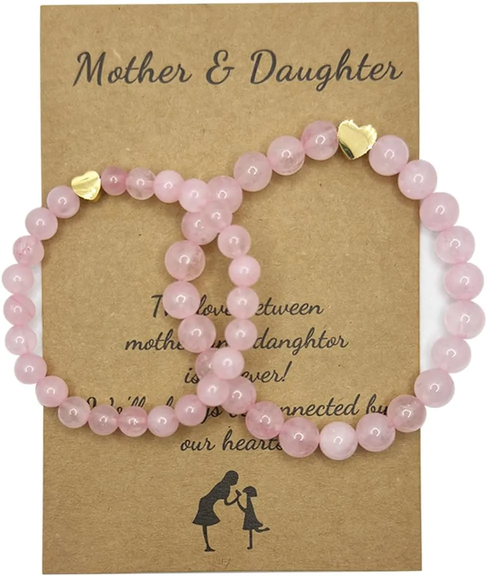 Mother Daughter Bracelets Mom Daughter Matching Heart Natural Stone Bracelet for Mama Me