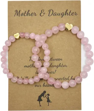 Mother Daughter Bracelets Mom Daughter Matching Heart Natural Stone Bracelet for Mama Me