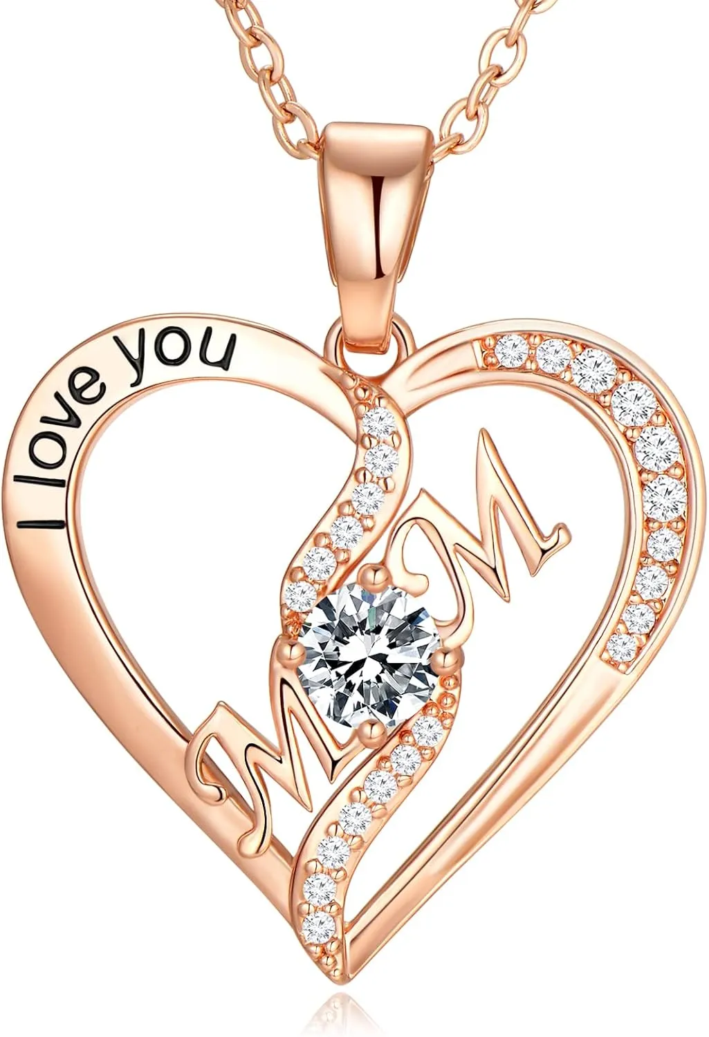 Mothers Day Gift for Mom Women Birthday Gifts Ideas for Wife Rose Gold Diamond Necklaces for Wives Mother Day Jewelry from Daughter I Love You Mom Heart Pendant Necklace for Wife Anniversary Christmas Valentines Gifts for Her Grandma