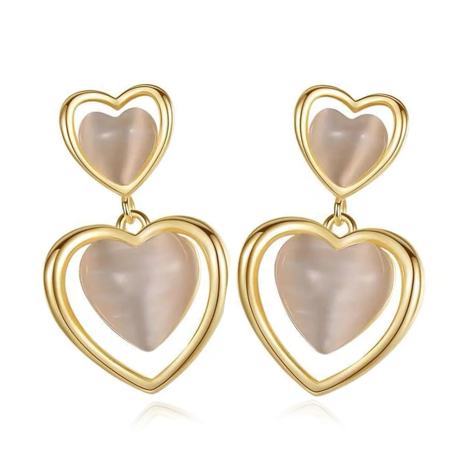 Mothers Day Gifts for Mom,Double Heart Earrings for Women Girls,Double Love Heart Drop Earrings Hypoallergenic Mother's Day Birthday Gift (Cat's Eye Earrings)