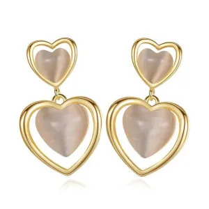 Mothers Day Gifts for Mom,Double Heart Earrings for Women Girls,Double Love Heart Drop Earrings Hypoallergenic Mother's Day Birthday Gift (Cat's Eye Earrings)