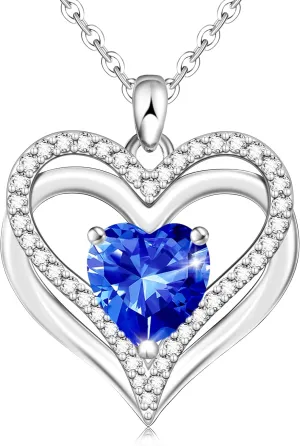 Mothers Gifts for Mom Grandma Wife, Heart Birthstone Pendant Necklace for Women, S925 Sterling Silver Cubic Zirconia Birthston Necklace, Birthday Valentine's Christmas Jewelry Gifts for Women