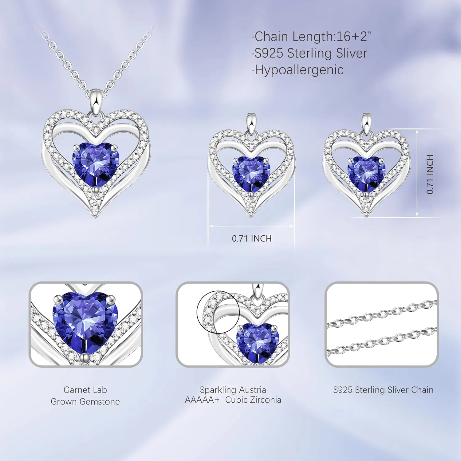 Mothers Gifts for Mom Grandma Wife, Heart Birthstone Pendant Necklace for Women, S925 Sterling Silver Cubic Zirconia Birthston Necklace, Birthday Valentine's Christmas Jewelry Gifts for Women