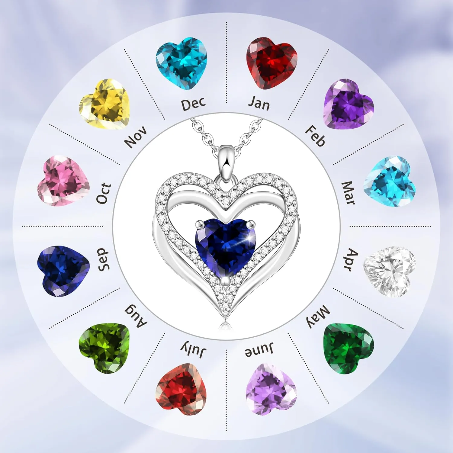 Mothers Gifts for Mom Grandma Wife, Heart Birthstone Pendant Necklace for Women, S925 Sterling Silver Cubic Zirconia Birthston Necklace, Birthday Valentine's Christmas Jewelry Gifts for Women
