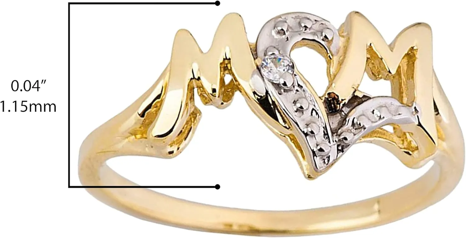 Mother's Jewelry 10K Yellow Gold Diamond Accented MOM with Heart Shaped O Statement Ring (J-K Color, I1-I2 Clarity)