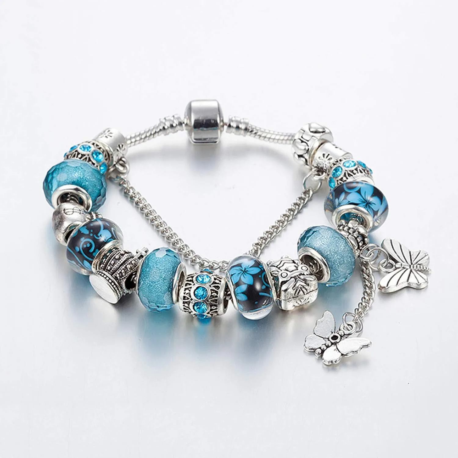 MUERDOU Mother Charms Bracelet for Women Murano Glass Beads Butterfly Flower Charms Amethyst Bracelets