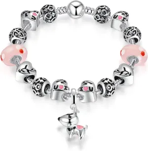 MUERDOU Mother Charms Bracelet for Women Murano Glass Beads Butterfly Flower Charms Amethyst Bracelets