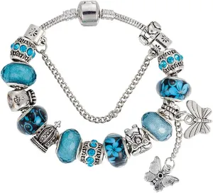 MUERDOU Mother Charms Bracelet for Women Murano Glass Beads Butterfly Flower Charms Amethyst Bracelets