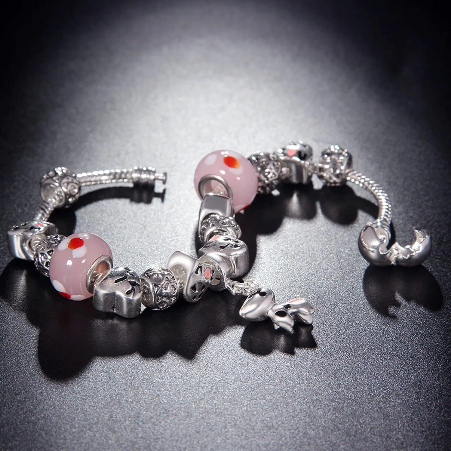 MUERDOU Mother Charms Bracelet for Women Murano Glass Beads Butterfly Flower Charms Amethyst Bracelets