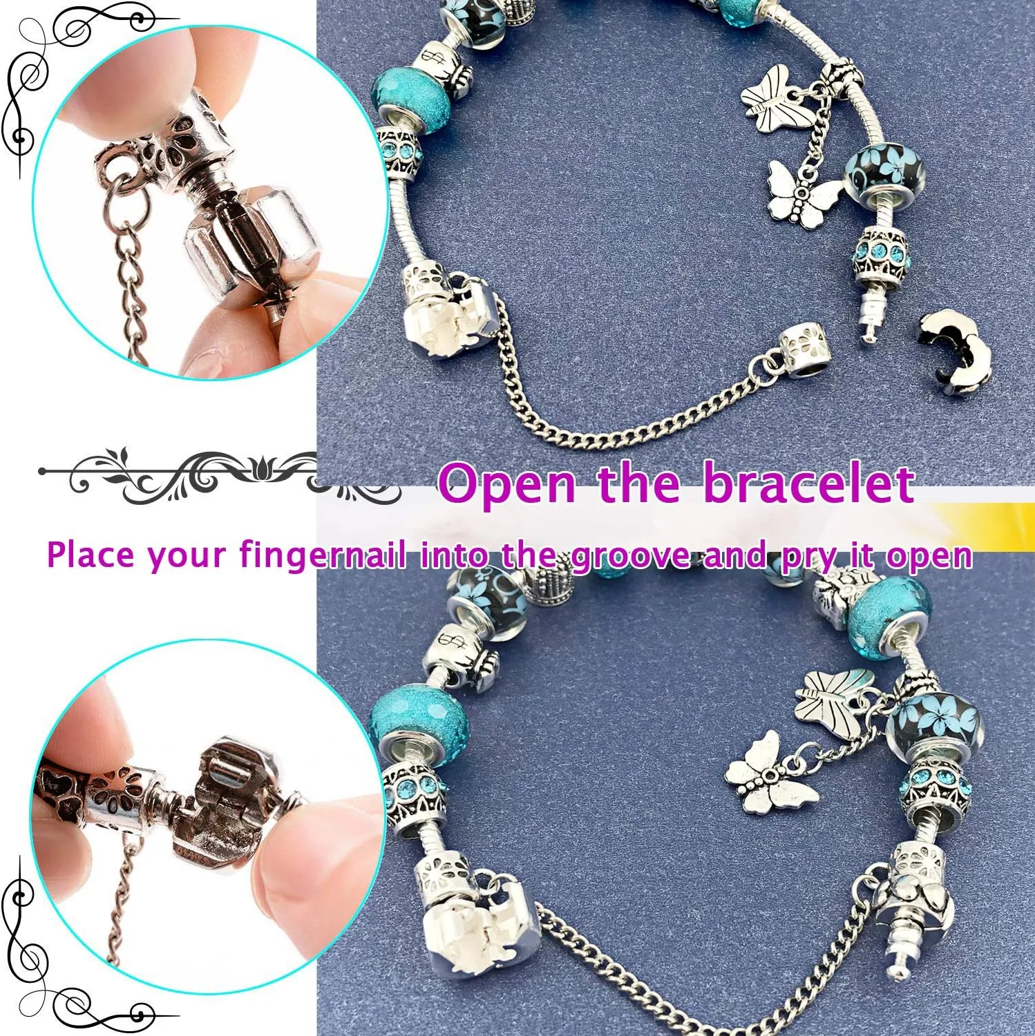 MUERDOU Mother Charms Bracelet for Women Murano Glass Beads Butterfly Flower Charms Amethyst Bracelets
