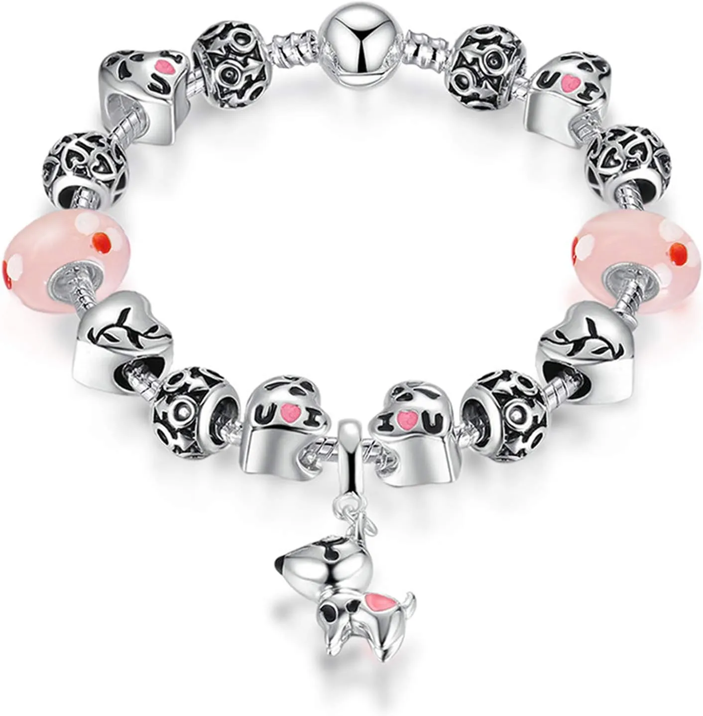 MUERDOU Mother Charms Bracelet for Women Murano Glass Beads Butterfly Flower Charms Amethyst Bracelets