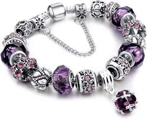 MUERDOU Mother Charms Bracelet for Women Murano Glass Beads Butterfly Flower Charms Amethyst Bracelets