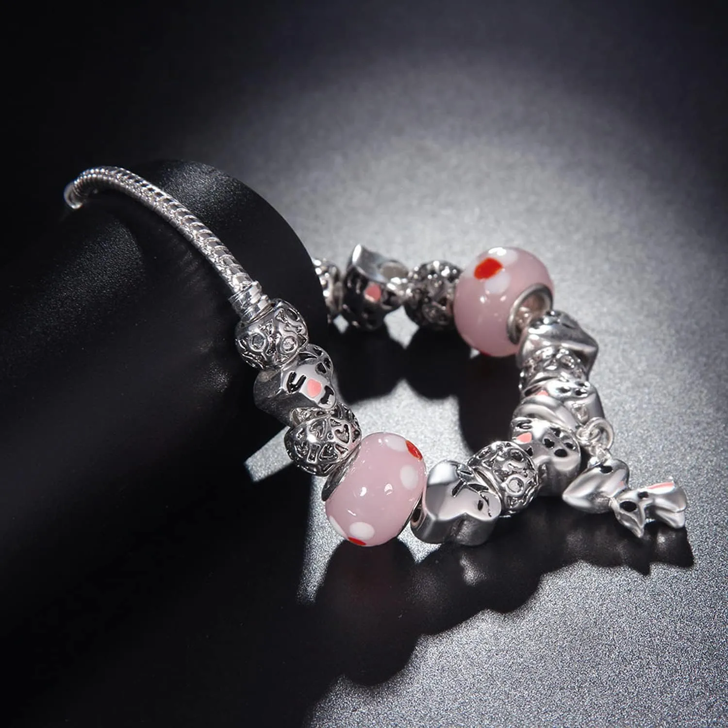 MUERDOU Mother Charms Bracelet for Women Murano Glass Beads Butterfly Flower Charms Amethyst Bracelets