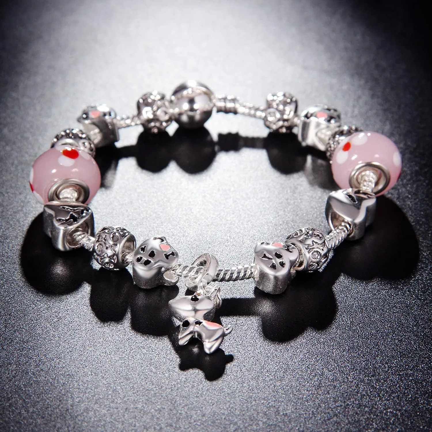 MUERDOU Mother Charms Bracelet for Women Murano Glass Beads Butterfly Flower Charms Amethyst Bracelets