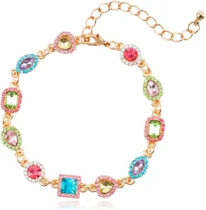 Multicolor Cubic Zirconia Link Bracelet for Women with Adjustable Gold Chain Colorful Geometric Diamond Bracelet Sparkly Crystal Charm Irregular Rhinestone Bracelet Trendy Jewelry Gift for Women