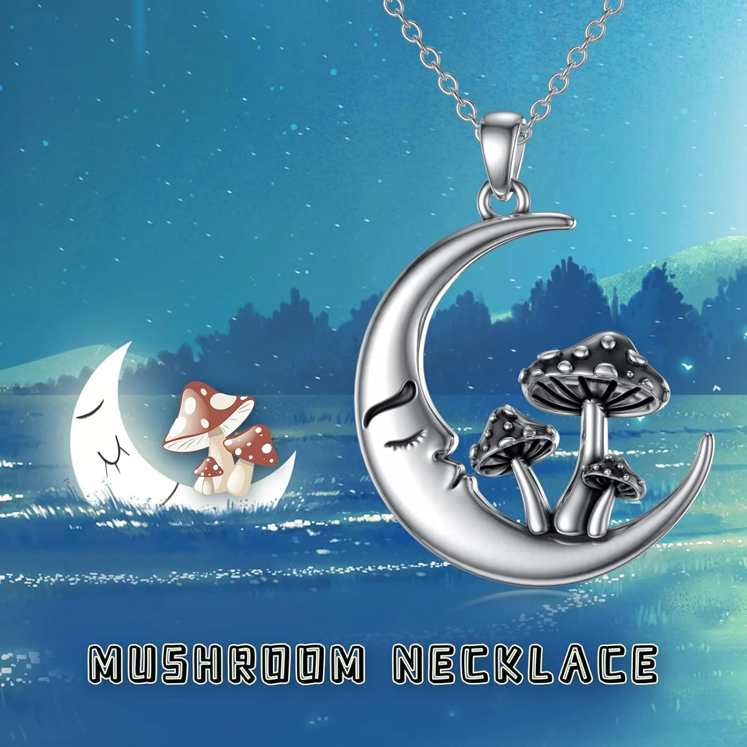 Mushroom Frog Necklace 925 Sterling Silver Mushroom/Frog Necklaces Jewelry Gifts Pendant for Women Wife Girlfriend Sister Birthday Gifts