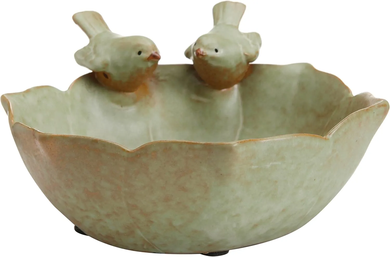 MyGift Decorative 2 Birds Garden Design Ceramic Green Serving Bowl/Jewelry Tray/Candy & Nut Dish