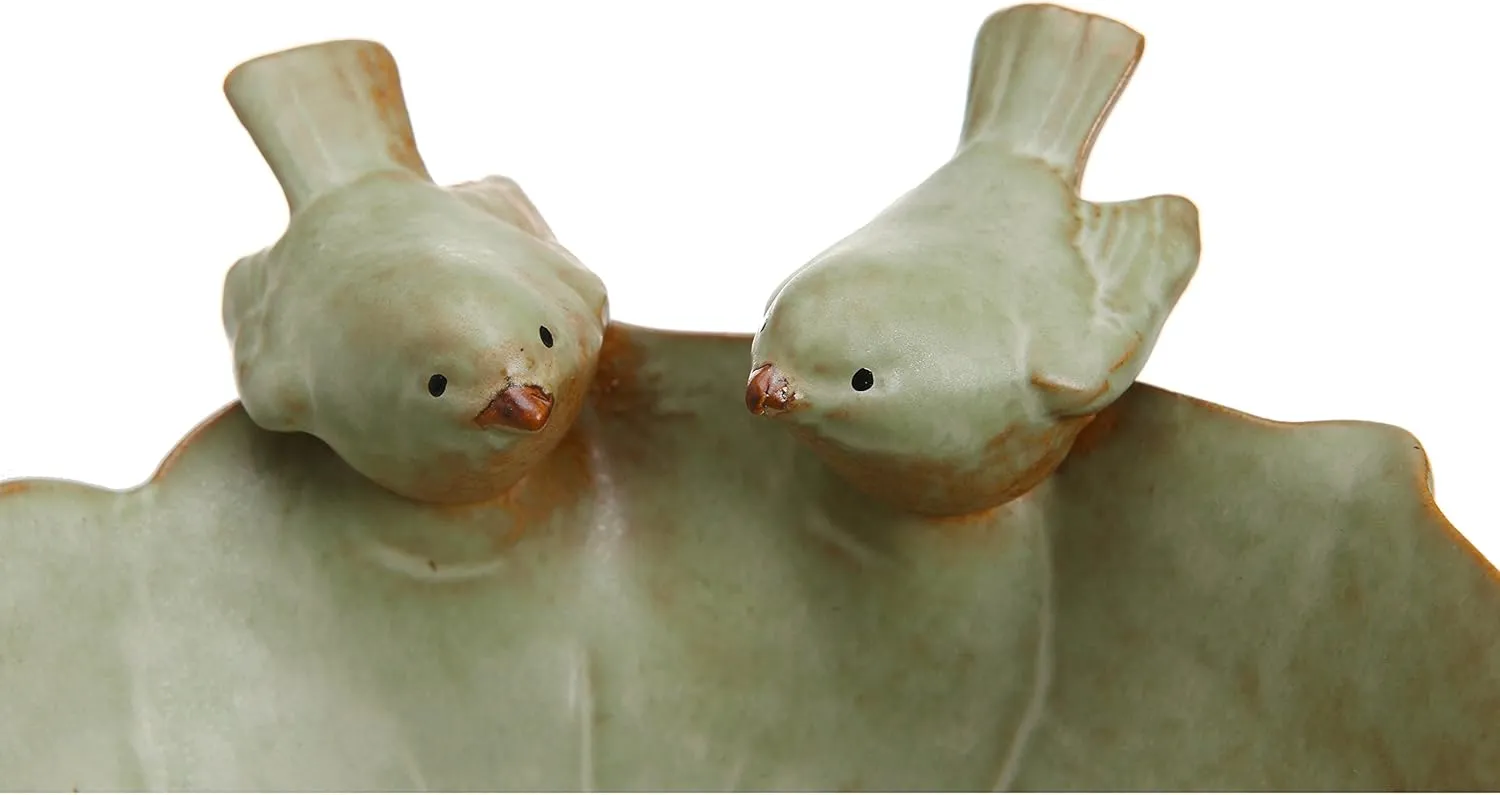 MyGift Decorative 2 Birds Garden Design Ceramic Green Serving Bowl/Jewelry Tray/Candy & Nut Dish