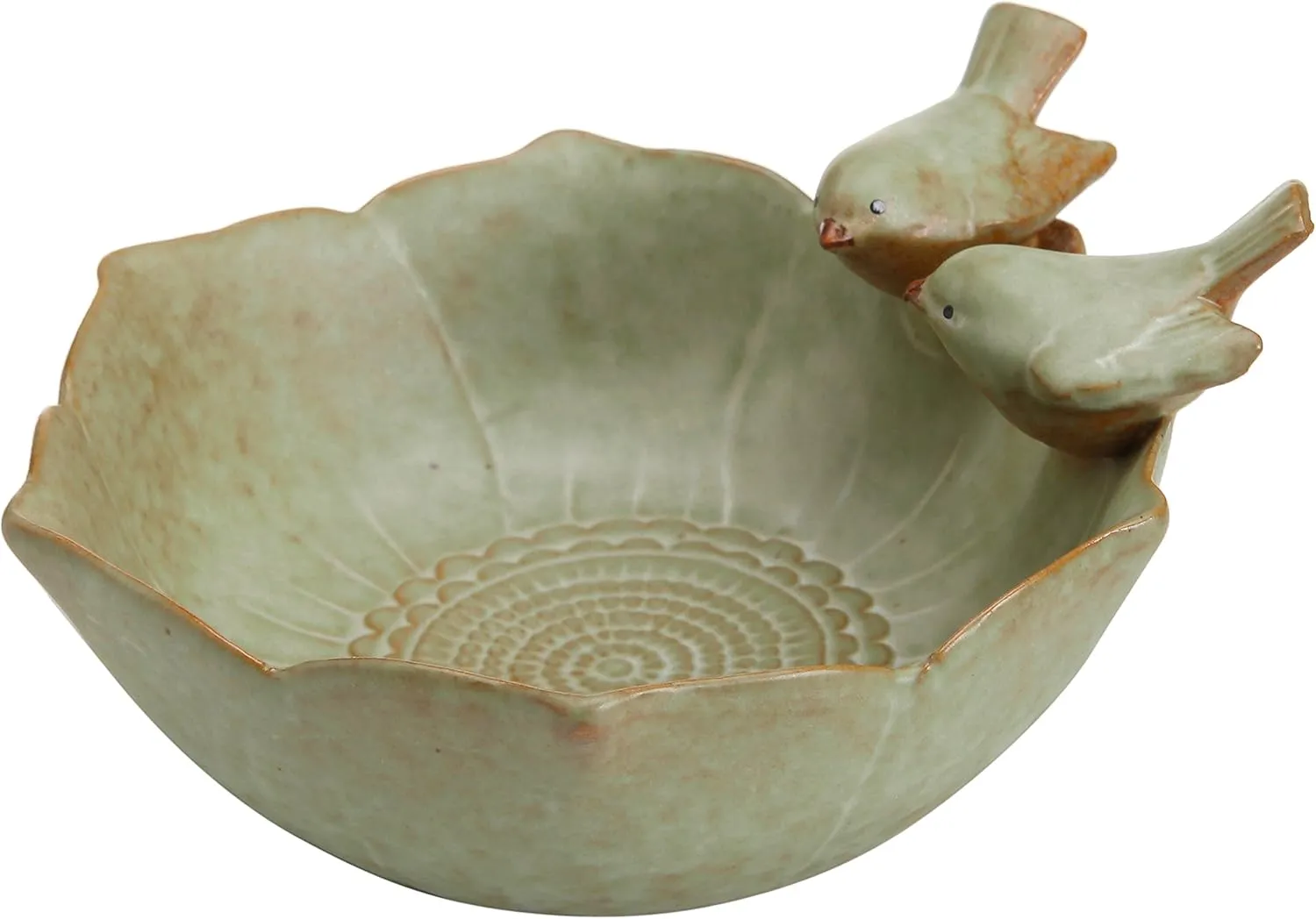 MyGift Decorative 2 Birds Garden Design Ceramic Green Serving Bowl/Jewelry Tray/Candy & Nut Dish