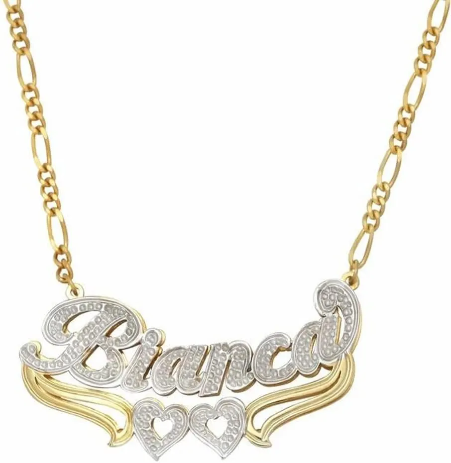 Name Plate Necklaces Double Plated Name Necklace Personalized Custom NameNecklace for Women with Heart 18k Gold Plated Nameplate Pendant for Women