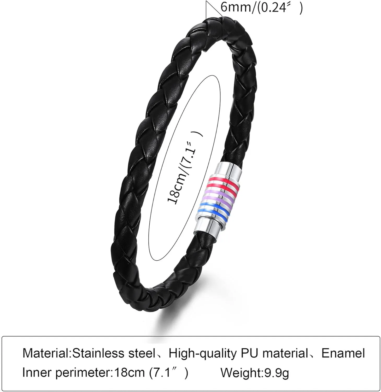 Nanafast Titanium Stainless Steel Rainbow LGBT Pride Bracelet Handmade Braided LGBTQ Pride Bracelets PU Leather Weave Plaited Wristband Jewelry