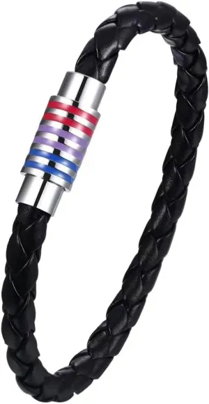 Nanafast Titanium Stainless Steel Rainbow LGBT Pride Bracelet Handmade Braided LGBTQ Pride Bracelets PU Leather Weave Plaited Wristband Jewelry