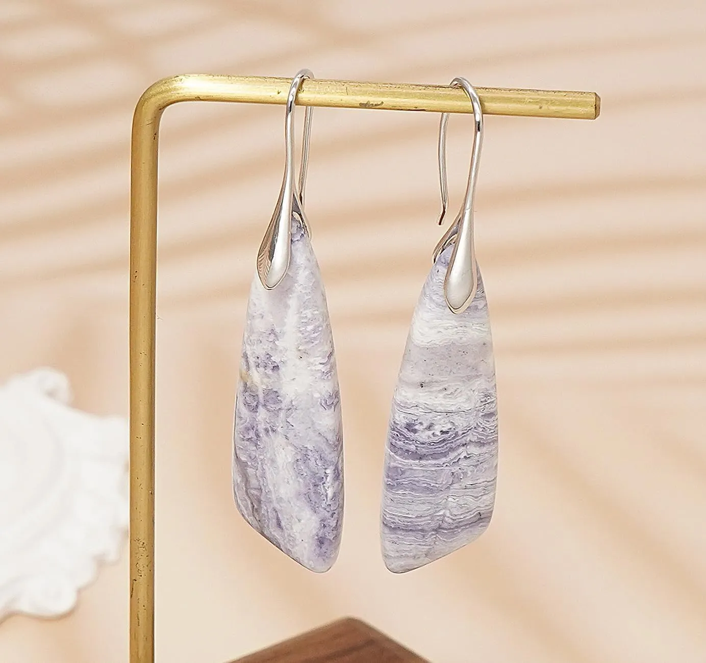 Natural Stone Earrings for Women Boho Triangles Dangle Drop Earrings