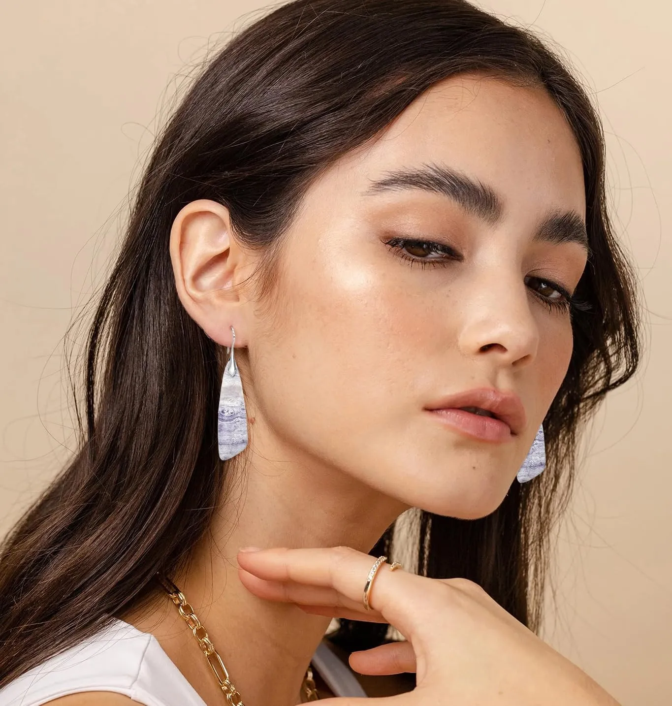 Natural Stone Earrings for Women Boho Triangles Dangle Drop Earrings