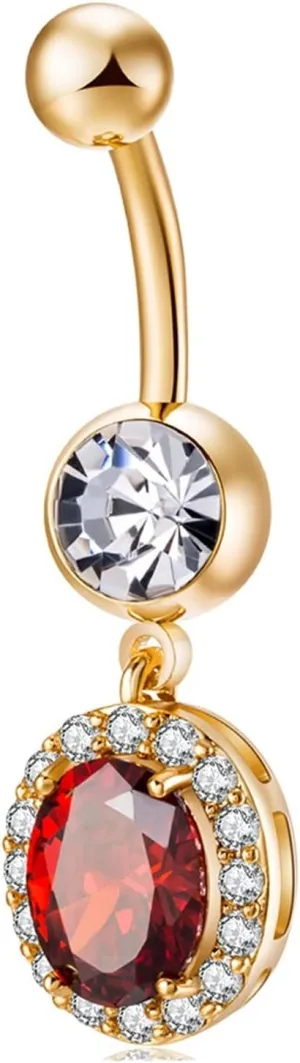 Navel Rings, Quality Navel Piercing Gold Stainless Steel Navel Rings Belly Button Nails Oval Luxury Zirconia 37 X10 mm