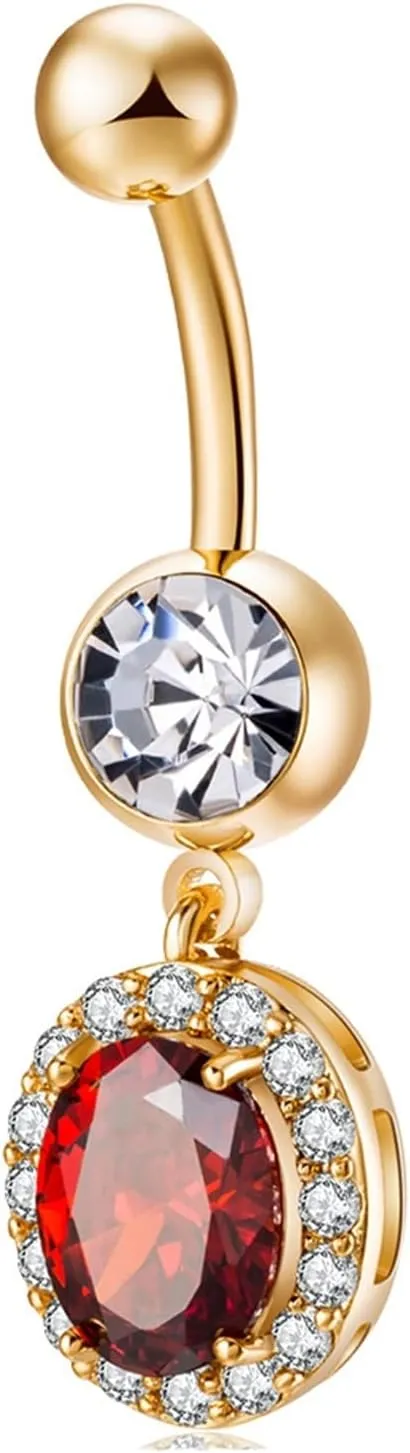 Navel Rings, Quality Navel Piercing Gold Stainless Steel Navel Rings Belly Button Nails Oval Luxury Zirconia 37 X10 mm