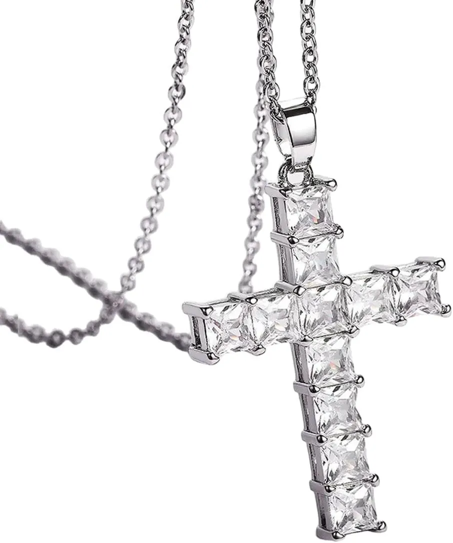 New 2025 For Crystal Cross Pendant Necklace For Women Luxury Elegant Zircon Pendant Jesus Necklace Amulet Jewelry With For You Fashion Accessories Creative Gift