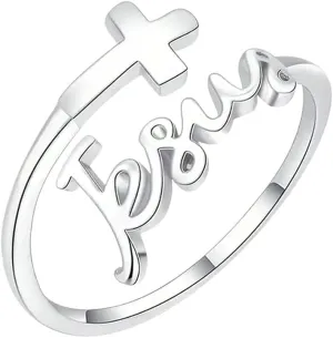 New 2025 Unisex Adjustable Silver Plated Cross Jesus Ring For Women Christian Faith Prayer Rings Jewelry Christmas Gifts Decoration Luxury With You Accessories Trendy For Women And Men