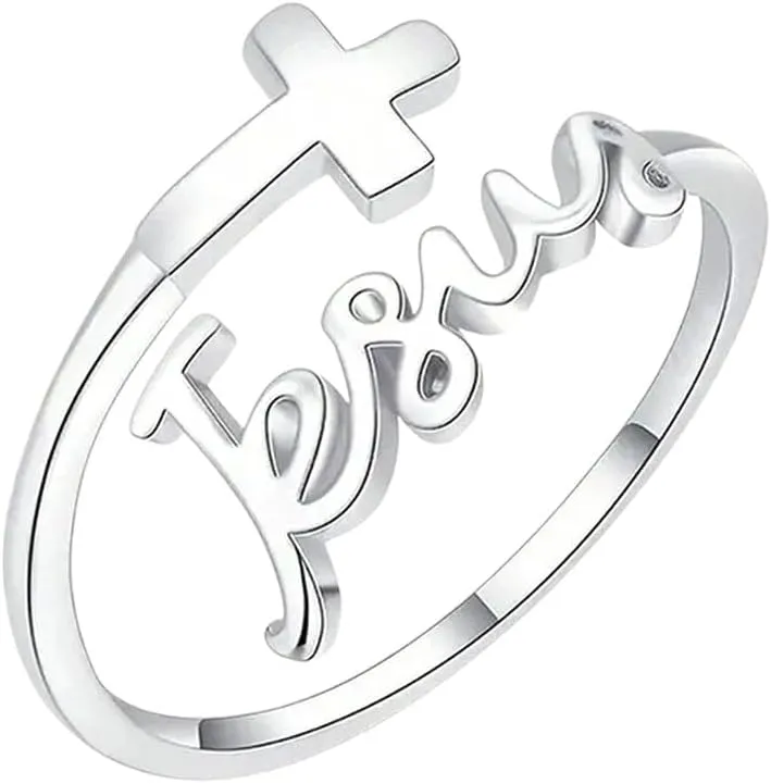 New 2025 Unisex Adjustable Silver Plated Cross Jesus Ring For Women Christian Faith Prayer Rings Jewelry Christmas Gifts Decoration Luxury With You Accessories Trendy For Women And Men