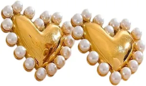 New 2025 Unisex Heart Imitation Pearls Stainless Steel Fashion Lover Stud Earrings Prevent Metal Exquisite Waterproof Decoration Jewelry Luxury With For You Accessories Trendy Creative Women And Men