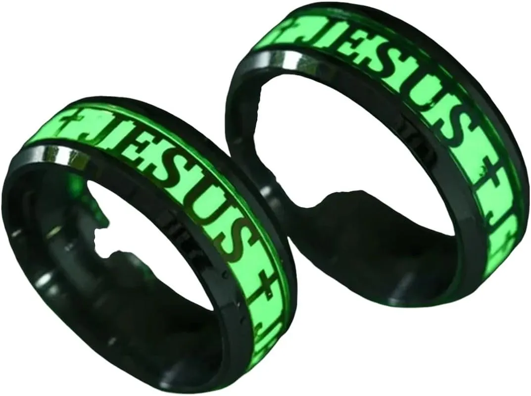 New 2025 Unisex Luminous Jesus Cross Christ Ring Stainless Steel Glowing In The Dark Wedding Rings For Women Men Decoration Jewelry Luxury With You Accessories Trendy Creative For Women And Men