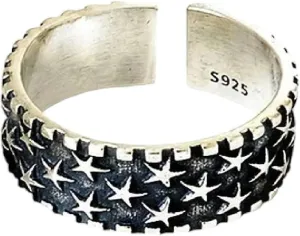 New 2025 Unisex Silver Color Star Pattern Cuff Rings For Women Couples Fashion Vintage Hip Hop Handmade Party Jewelry Gifts Decoration Luxury With You Accessories Trendy For Women And Men