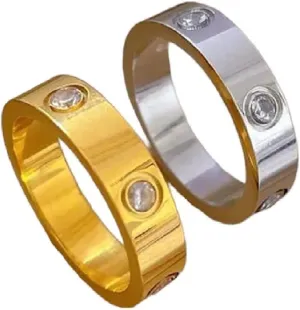 New 2025 Unisex Size 7-10 Stainless Steel Rose Gold Color Love Ring For Women Men Couple Cz Crystal Rings Luxury Jewelry Wedding Decoration With You Accessories Trendy For Women And Men