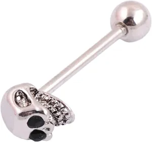 New 2026 Arrive Unisex 1Pc Skull Tongue Piercing Stud Zircon Rings Stainless Steel Barbell Body Decoration Jewelry Luxury With For You Accessories Trendy Creative For Women And Men