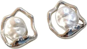 New 2026 Imitation Pearl Metal Earring For Women Gold Color Round Stud Earrings Korean Delicate Irregular Design Fashion Jewelry Trendy Accessories Creative Gift For Women And Men