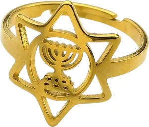 New 2026 Unisex Jewish Candlestick Hexagram Star Finger Ring Men Women Stainless Steel Judaica Israel Faith Lamp Hanukkah Rings Decoration Jewelry Luxury With You Accessories Trendy Best For Gift And